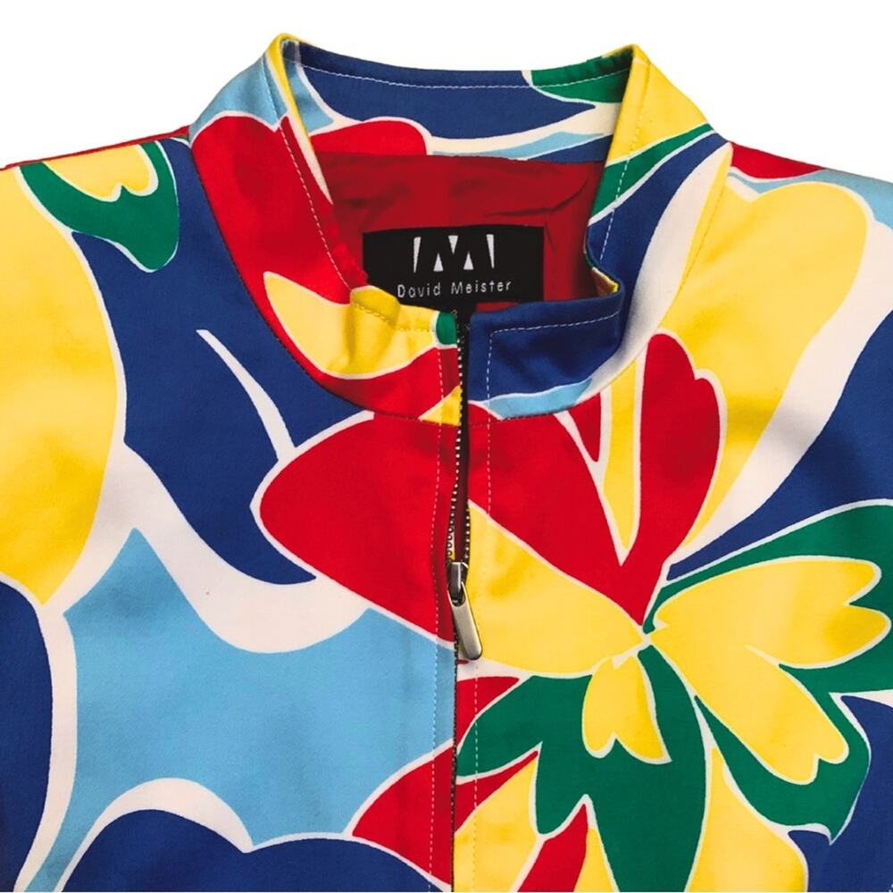 David Meister Red Blue Yellow Bold Colorful Floral Jacket 8 Vintage Art to Wear - Picture 3 of 11